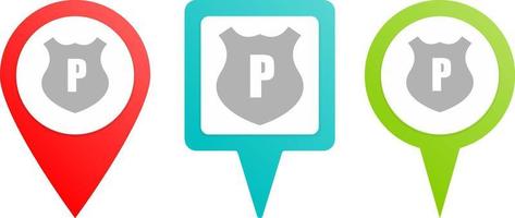 Police shield pin icon. Multicolor pin vector icon, diferent type map and navigation point.