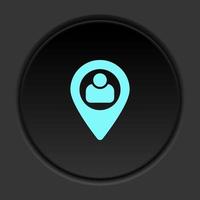 Round button icon, user, location. Button banner round, badge interface for application illustration on dark background vector