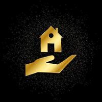 Hand, house, insurance, protection gold, icon. Vector illustration of golden particle background . Vector gold background