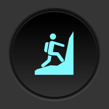 Round button icon Mountain man. Button banner round badge interface for application illustration on dark background vector