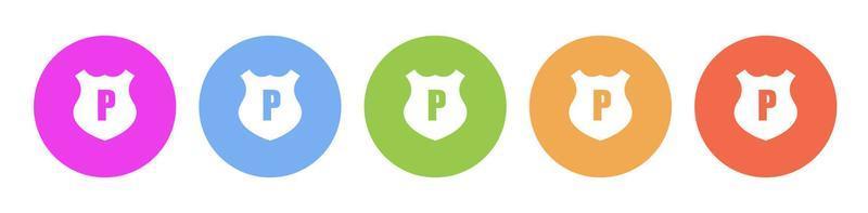 Multi colored flat icons on round backgrounds. Police shield multicolor circle vector icon on white background