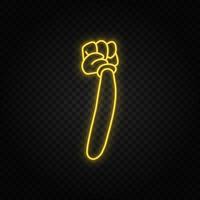 Arm, hand cartoon neon icon. Yellow neon vector icon. Vector transparent background