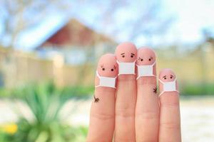 Fingers art of family with face mask. photo