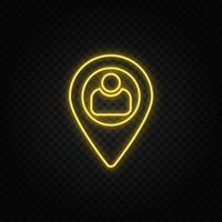 user, location yellow neon icon .Transparent background. Yellow neon vector icon on dark background