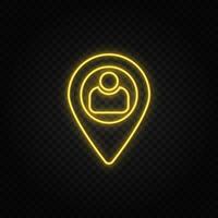 user, location yellow neon icon .Transparent background. Yellow neon vector icon on dark background