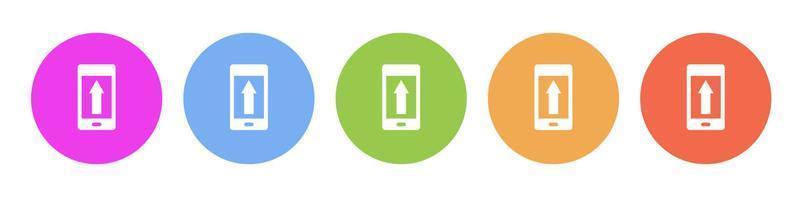 Multi colored icon phone arrow up upload. Button banner round badge interface for application illustration on white background vector