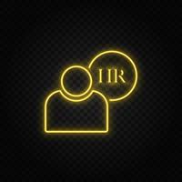 human resources, user yellow neon icon .Transparent background. Yellow neon vector icon on dark background