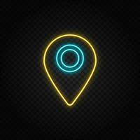 Location, pin. Blue and yellow neon vector icon. Transparent background.