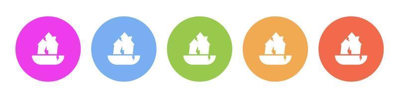 Multi colored flat icons on round backgrounds. Damage, earthquake, home, house multicolor circle vector icon on white background