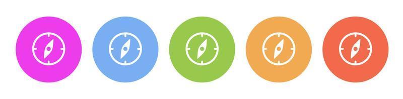 Multi colored flat icons on round backgrounds. Compass multicolor circle vector icon on white background