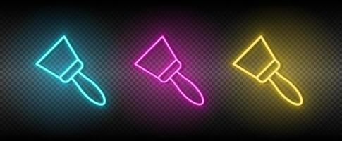 scraper, tool vector icon yellow, pink, blue neon set. Tools vector icon on dark transparency background