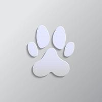 Dog paw print paper style, icon. Grey color vector background- Paper style vector icon.