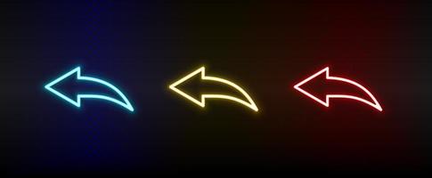 arrow, reply, undo neon icon set. Set of red, blue, yellow neon vector icon on dark transparent background