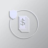 dinero, negocio, seguro, icono, vector, asegurable, fusible papel estilo. gris color vector fondo- papel estilo vector icono. en blanco antecedentes