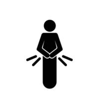 Indigestion glyph icon. Upset stomach. Stomachache. Digestive disorder. Irritable bowel. Stress symptoms. Diarrhea, bloating, nausea, abdominal pain. Silhouette symbol. Vector isolated illustration