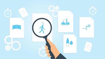 Document with search icons. File and magnifying glass. Analytics research sign. Vector Illustrationfall human, accident file, document research vector illustration .