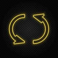 loading, refresh yellow neon icon .Transparent background. Yellow neon vector icon on dark background