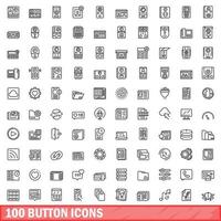 100 button icons set, outline style vector