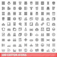 100 cotton icons set, outline style vector