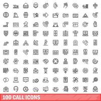 100 call icons set, outline style vector