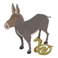 Fauna concept icon isometric vector. Standing gray donkey near king cobra icon vector