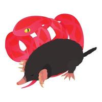 Wild world icon isometric vector. Black mole animal near bright red cobra icon vector