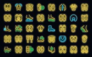 Orthopedic insoles icons set vector neon