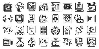 Live stream icons set outline vector. Air music vector