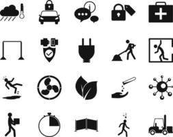 HSE concept, occupational safety and health timer, time, production factory and environment, labor preventive instructions, worker protection vector icon set on white background