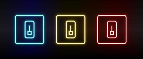 switch, switcher neon icon set. Set of red, blue, yellow neon vector icon on dark transparent background