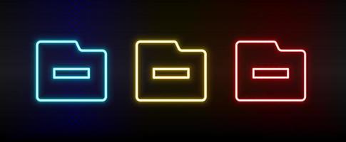 delete, folder neon icon set. Set of red, blue, yellow neon vector icon on dark transparent background