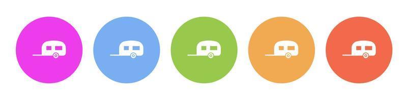 Multi colored flat icons on round backgrounds. Caravan multicolor circle vector icon on white background