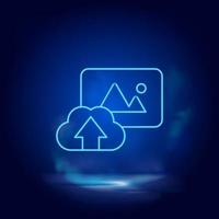 Smoke effect neon style vector icons, photo, cloud, upload neon icon