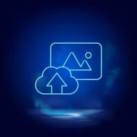 Smoke effect neon style vector icons, photo, cloud, upload neon icon