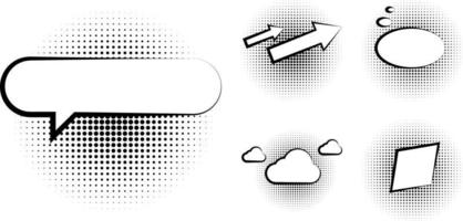 Set of blank template in Pop Art style. Vector Comic Text Speech Bubble Halftone Dot Background. Empty Cloud of Comics book dialog Space for Cartoon Box pop-art. Set of Pop Art