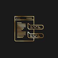 Content, marketing, media gold icon. Vector illustration of golden icon on dark background