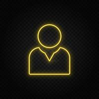 avatar, user yellow neon icon .Transparent background. Yellow neon vector icon on dark background