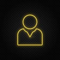 avatar, user yellow neon icon .Transparent background. Yellow neon vector icon on dark background