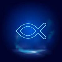 Ichthys symbol neon icon. Blue smoke effect blue background vector