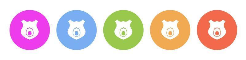Multi colored flat icons on round backgrounds. Fireguard shield multicolor circle vector icon on white background