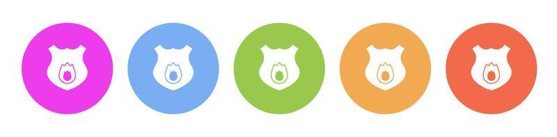 Multi colored flat icons on round backgrounds. Fireguard shield multicolor circle vector icon on white background