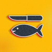 Fish and a knife pop art, retro icon. Vector illustration of pop art style on retro background