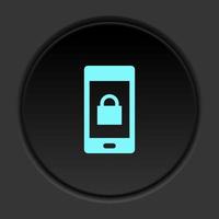 Dark button icon phone lock. Button banner round badge interface for application illustration on darken background vector
