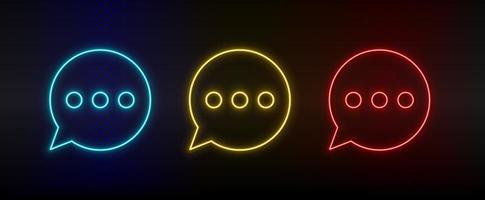 Neon icon set chat, chat bubble. Set of red, blue, yellow neon vector icon on dark transparent background