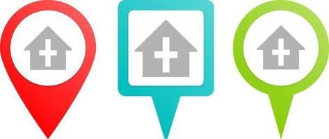 Chapel outline pin icon. Multicolor pin vector icon, diferent type map and navigation point.