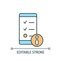 Mobile app information RGB color icon. Privacy policy. Data protection. Account details. Online service. Isolated vector illustration. Simple filled line drawing. Editable stroke