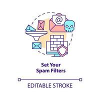 Set your spam filters concept icon. Email protection. Check security settings abstract idea thin line illustration. Isolated outline drawing. Editable stroke vector