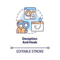 Deception and hook concept icon. Confidential information. Digital security abstract idea thin line illustration. Isolated outline drawing. Editable stroke vector
