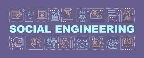 Social engineering word concepts violet banner. Hacking attacks. Infographics with editable icons on color background. Isolated typography. Vector illustration with text