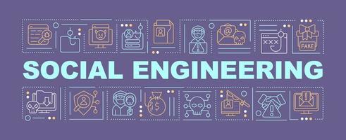 Social engineering word concepts violet banner. Hacking attacks. Infographics with editable icons on color background. Isolated typography. Vector illustration with text